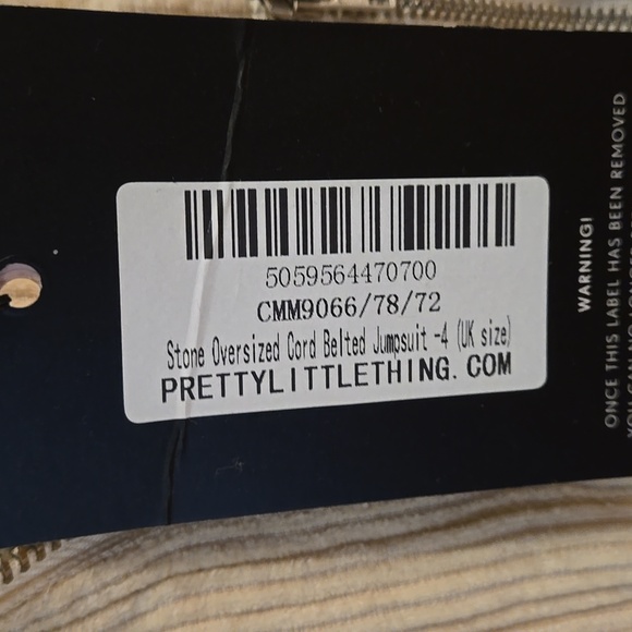 Pretty Little Thing oversized cream corduroy jumpsuit size 0 NWT - Picture 7 of 8